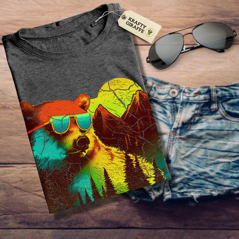 Bear in the Mountains Retro Style Crewneck T-Shirt-Unisex